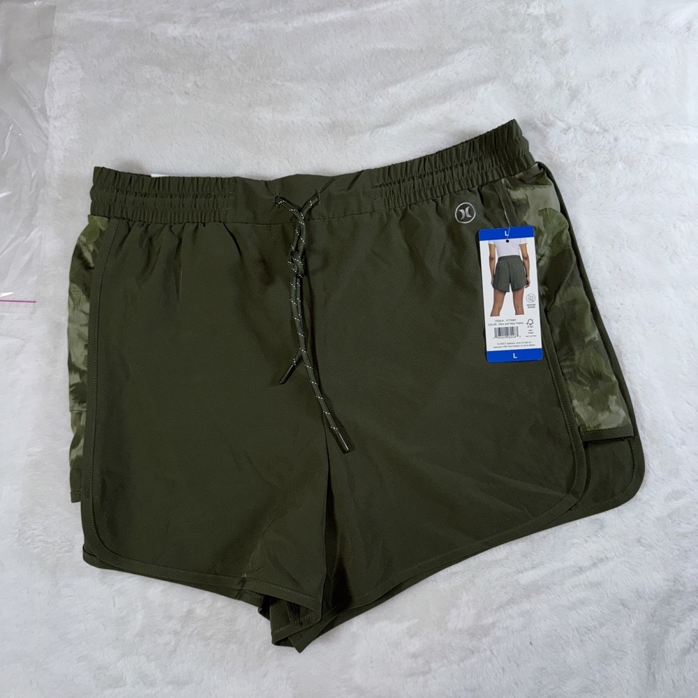 Hurley Womens Olive Hazy Tropics Active Shorts Moisture Wicking Size L 1773067